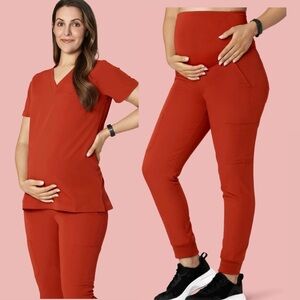 SET: Maternity scrubs Mandala Women's Red Top and jogger bottoms